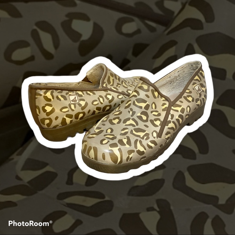 Sperry Top Slider Leopard Rubber Boot Size 7